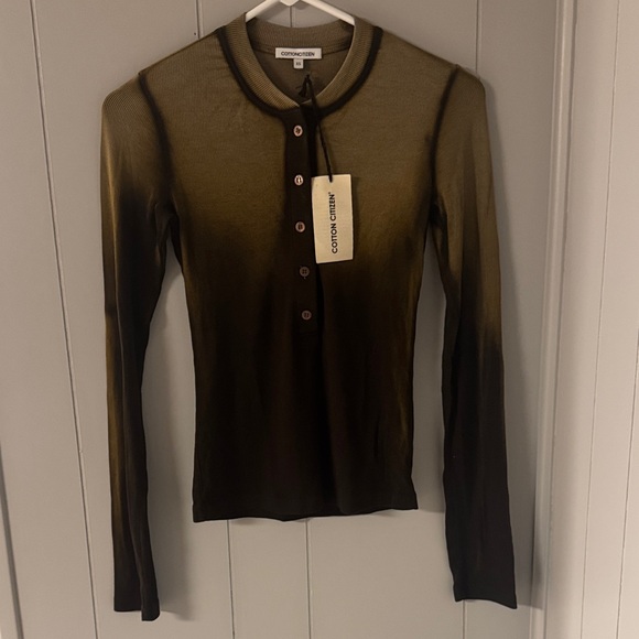 Cotton Citizen Gradient Olive Long Sleeve Blouse - Picture 1 of 6